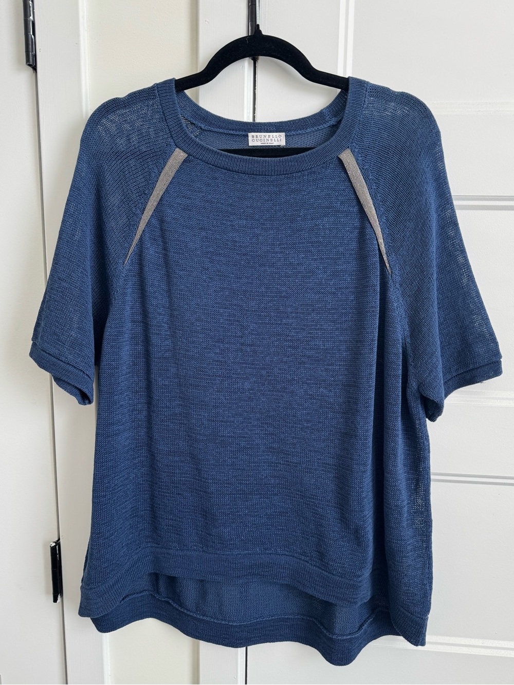 Brunello Cucinelli Short Sleeve Knit Women’s Top w/ Contrast Italian Monili Trim